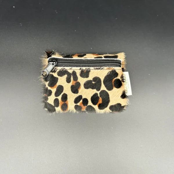 Porte-monnaie léopard en cuir et peau de vachette avec fermeture éclair