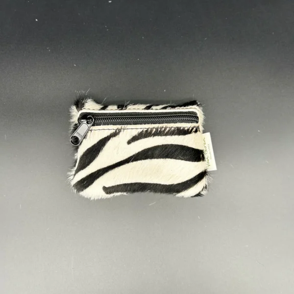 Porte-monnaie zèbre noir et blanc en cuir véritable avec fermeture éclair