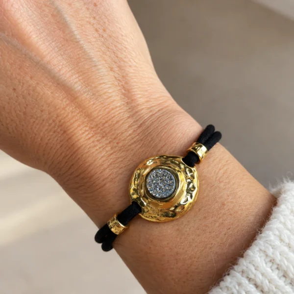 Bracelet druse titane Solmara Emolo cordon noir