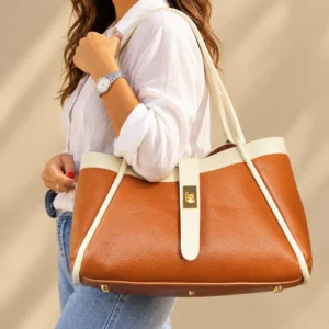 Sac Cuir Camel et Écru – Cuir Dollaro