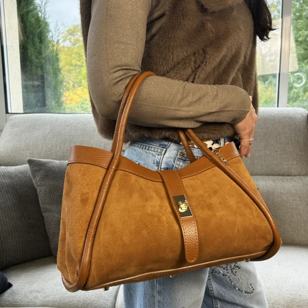 Sac daim cognac femme en cuir italien
