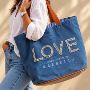 Cabas jean femme Denim Love bleu inscription LOVE