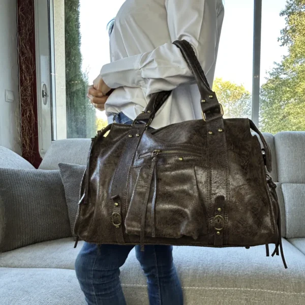 Sac Capucine L marron foncé en cuir de vachette mat Louisa Lee